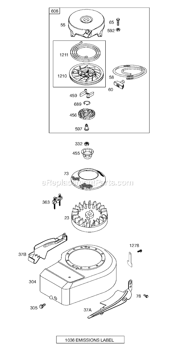 Page E Diagram and Parts List for 9K900SERIES  Briggs and Stratton Engine